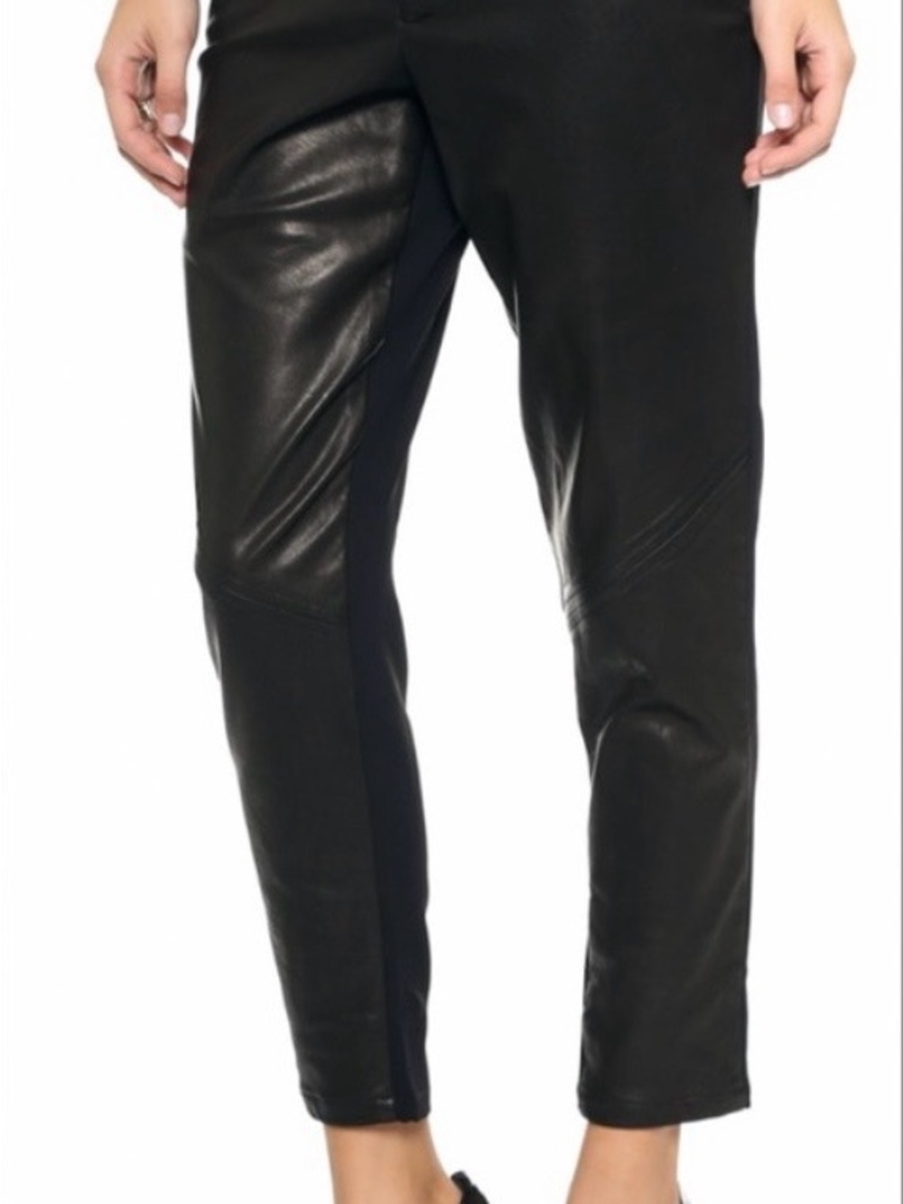 Alice + Olivia Black Ankle Cropped Leather-Panel Pants